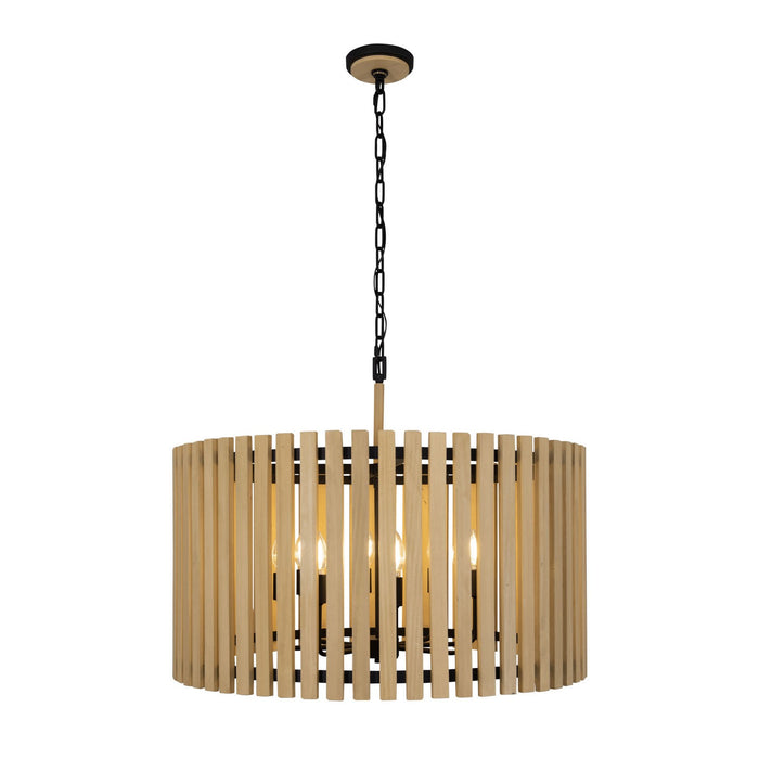 Varaluz 387P08MBH Eight Light Pendant, Matte Black/Honey Blonde