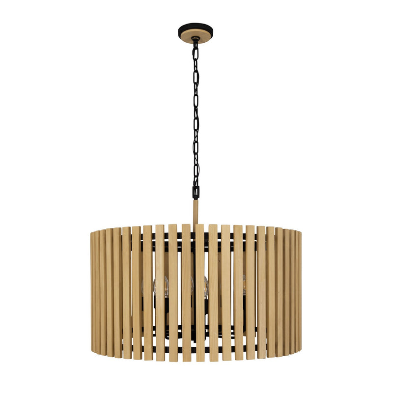 Varaluz 387P08MBH Eight Light Pendant, Matte Black/Honey Blonde