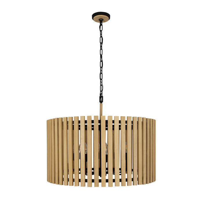 Varaluz 387P08MBH Eight Light Pendant, Matte Black/Honey Blonde
