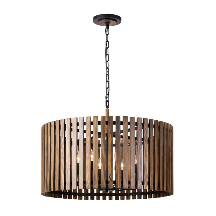 Varaluz 387P08MBW Eight Light Pendant, Matte Black/Medium Walnut