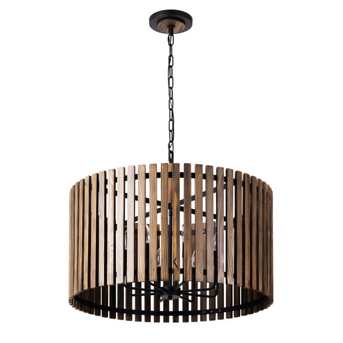 Varaluz 387P08MBW Eight Light Pendant, Matte Black/Medium Walnut