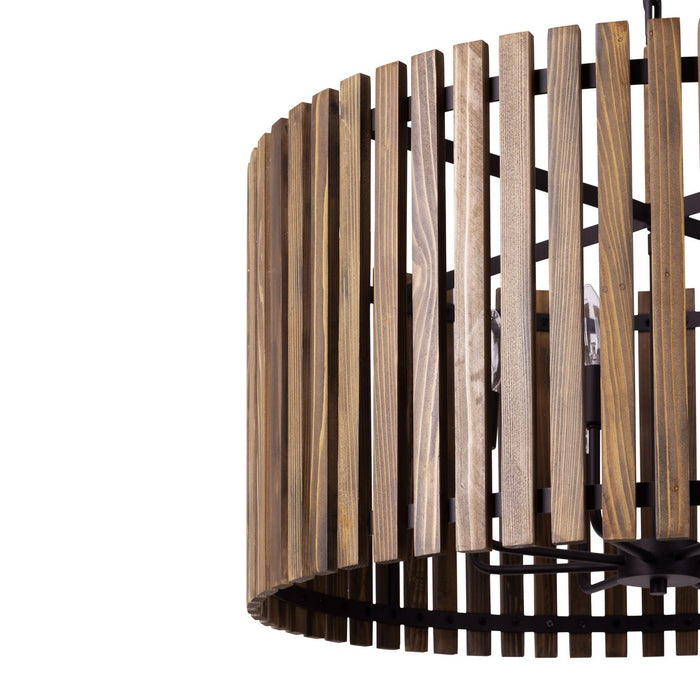 Varaluz 387P08MBW Eight Light Pendant, Matte Black/Medium Walnut