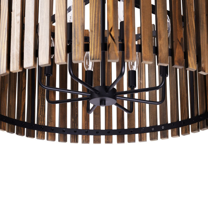 Varaluz 387P08MBW Eight Light Pendant, Matte Black/Medium Walnut