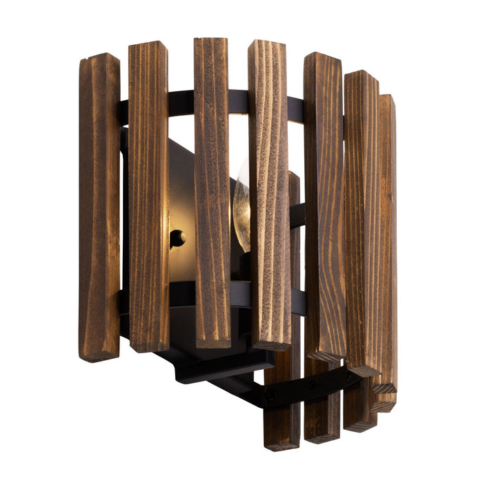 Varaluz 387W01MBW One Light Wall Sconce, Matte Black/Medium Walnut
