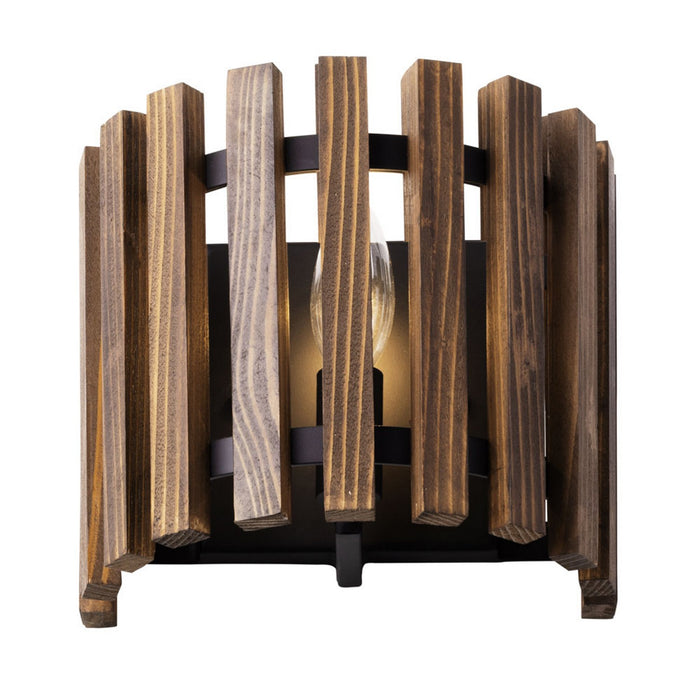 Varaluz 387W01MBW One Light Wall Sconce, Matte Black/Medium Walnut
