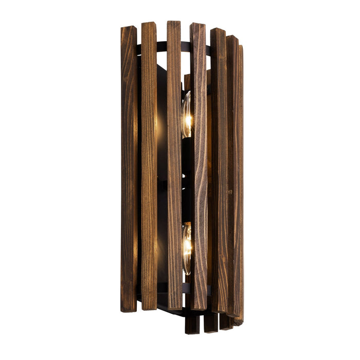 Varaluz 387W02MBW Two Light Wall Sconce, Matte Black/Medium Walnut
