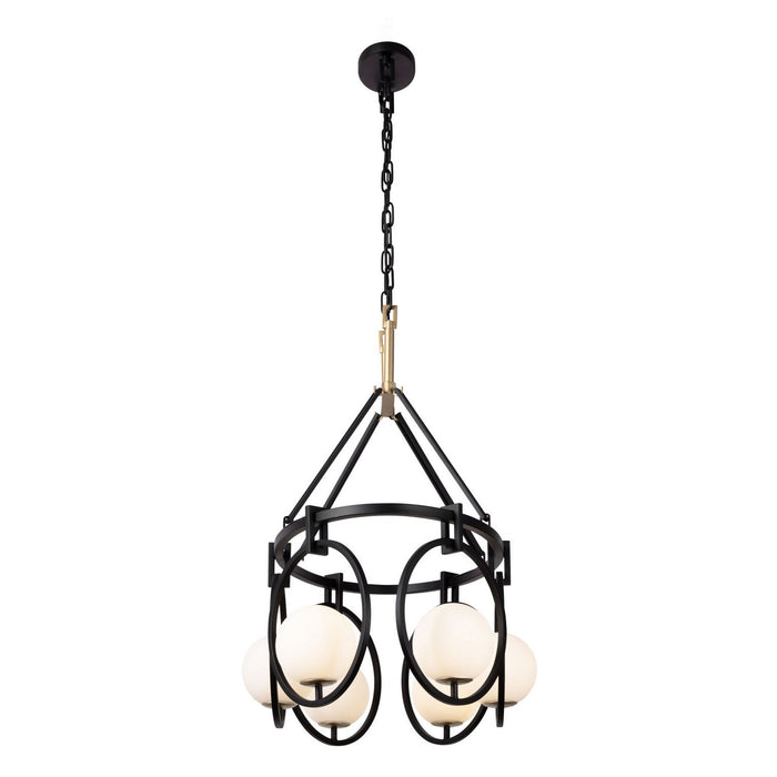 Varaluz 388N06MBFG Six Light Linear Pendant, Matte Black/French Gold
