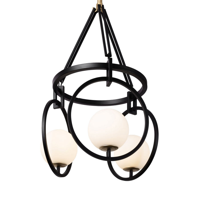 Varaluz 388P03MBFG Three Light Pendant, Matte Black/French Gold