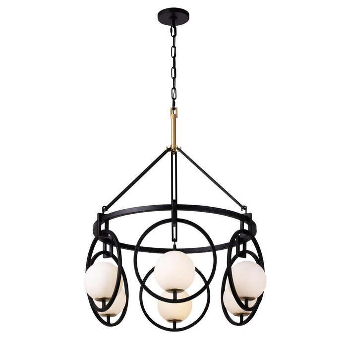 Varaluz 388P06MBFG Six Light Pendant, Matte Black/French Gold