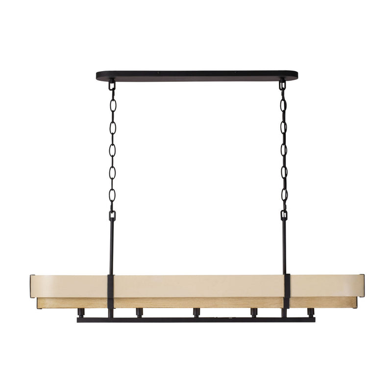 Varaluz 389N05MBHN Five Light Linear Pendant, Matte Black/Honey/Medium Oak