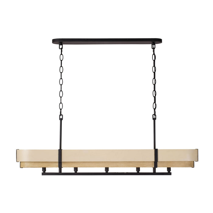 Varaluz 389N05MBHN Five Light Linear Pendant, Matte Black/Honey/Medium Oak