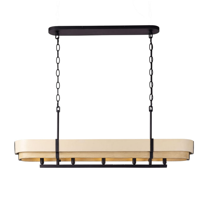 Varaluz 389N05MBHN Five Light Linear Pendant, Matte Black/Honey/Medium Oak