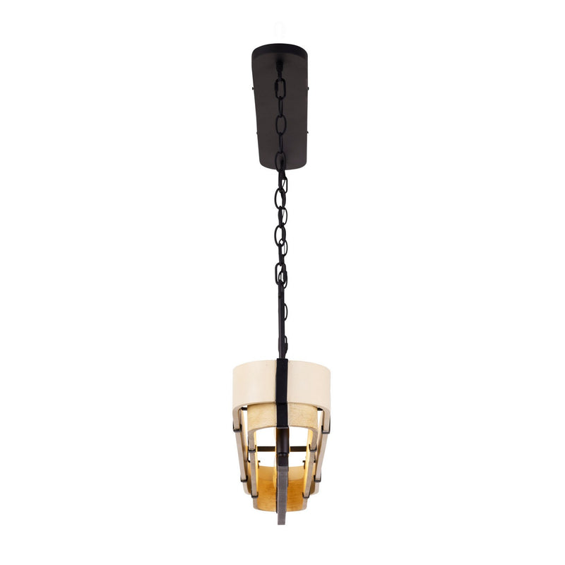 Varaluz 389N05MBHN Five Light Linear Pendant, Matte Black/Honey/Medium Oak