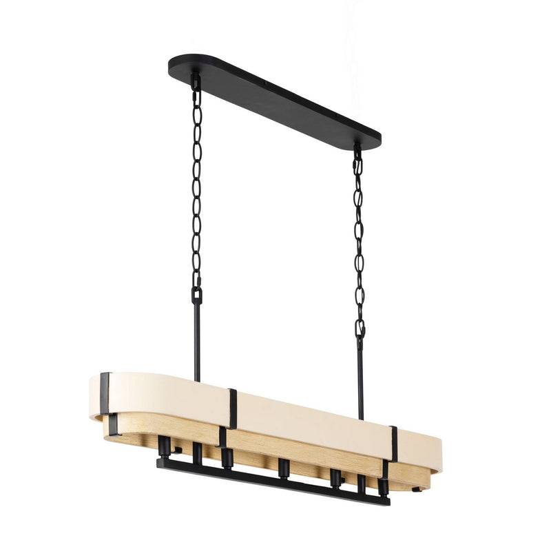 Varaluz 389N05MBHN Five Light Linear Pendant, Matte Black/Honey/Medium Oak