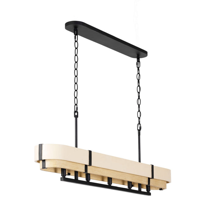 Varaluz 389N05MBHN Five Light Linear Pendant, Matte Black/Honey/Medium Oak