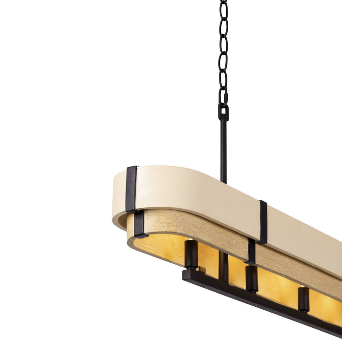 Varaluz 389N05MBHN Five Light Linear Pendant, Matte Black/Honey/Medium Oak
