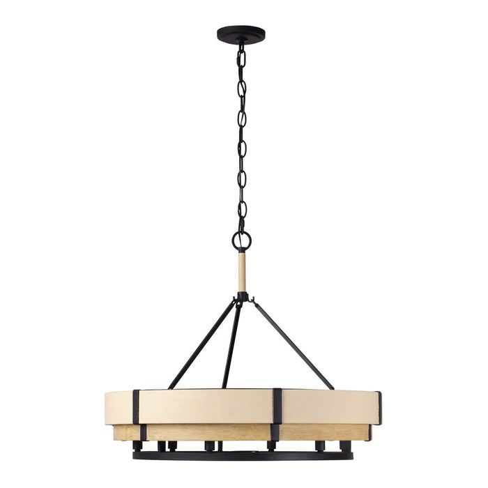 Varaluz 389P06MBHN Six Light Pendant, Matte Black/Honey/Medium Oak