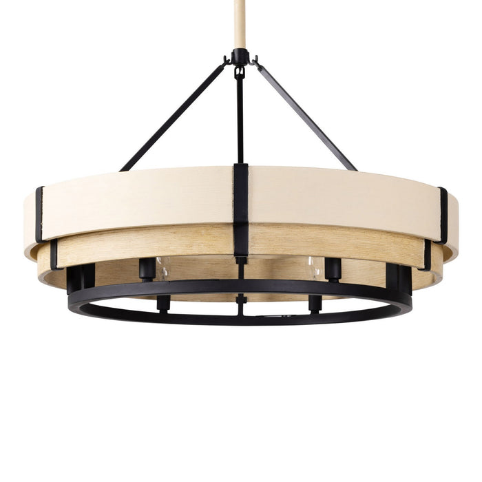 Varaluz 389P06MBHN Six Light Pendant, Matte Black/Honey/Medium Oak