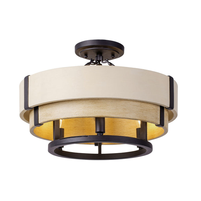 Varaluz 389S03MBHN Three Light Semi-Flush Mount, Matte Black/Honey/Medium Oak