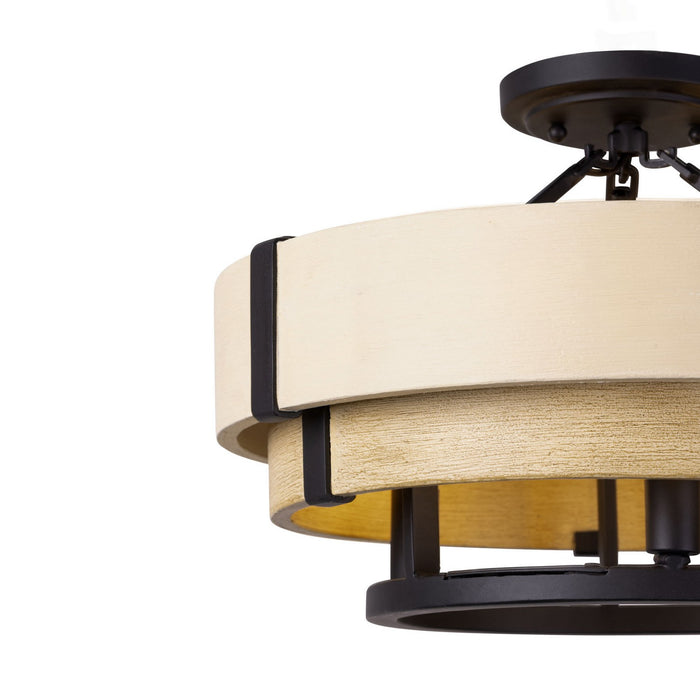 Varaluz 389S03MBHN Three Light Semi-Flush Mount, Matte Black/Honey/Medium Oak