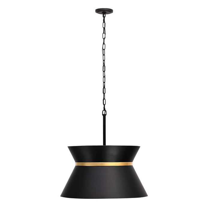 Varaluz 390P04MBFG Four Light Pendant, Matte Black/French Gold