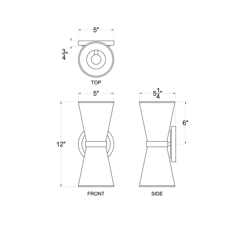 Varaluz 390W02MBFG Two Light Wall Sconce, Matte Black/French Gold
