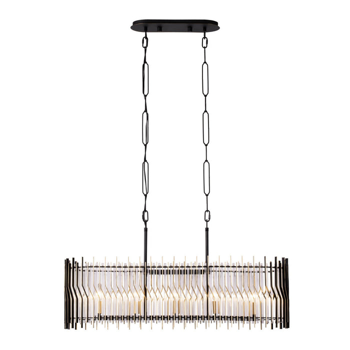 Varaluz 393N05MBFG Five Light Linear Pendant, Matte Black/French Gold
