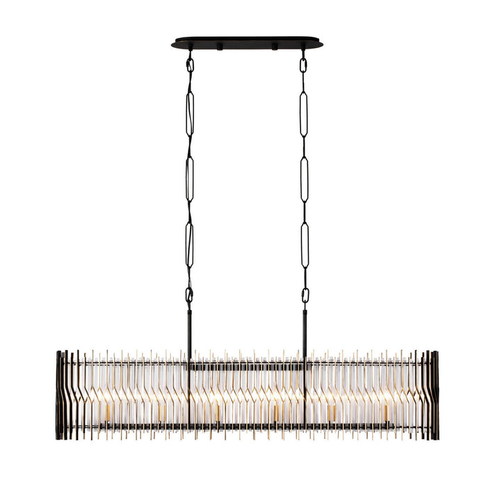 Varaluz 393N06MBFG Six Light Linear Pendant, Matte Black/French Gold