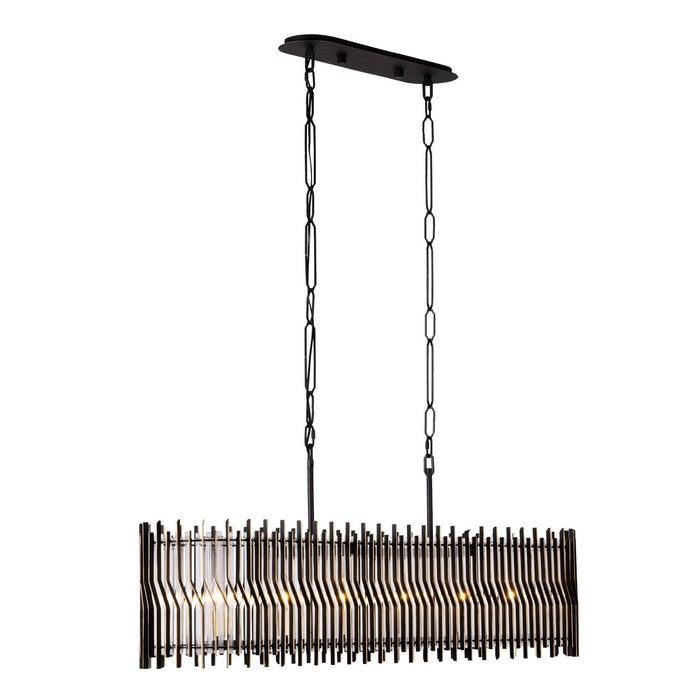 Varaluz 393N06MBFG Six Light Linear Pendant, Matte Black/French Gold