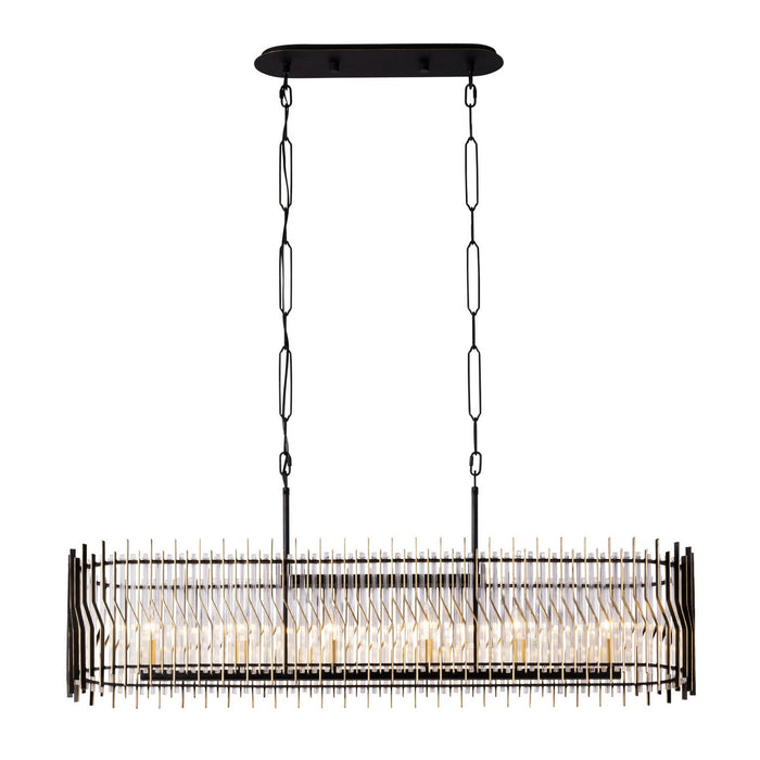 Varaluz 393N06MBFG Six Light Linear Pendant, Matte Black/French Gold