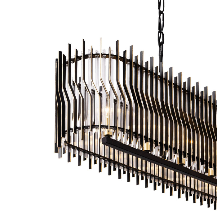 Varaluz 393N06MBFG Six Light Linear Pendant, Matte Black/French Gold