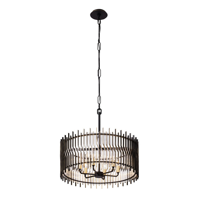 Varaluz 393P06MBFG Six Light Pendant, Matte Black/French Gold