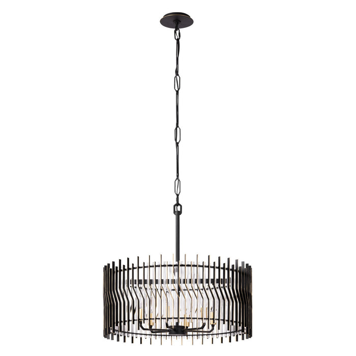 Varaluz 393P06MBFG Six Light Pendant, Matte Black/French Gold