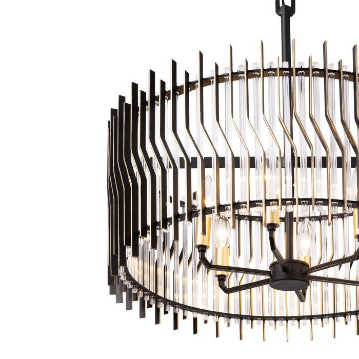 Varaluz 393P06MBFG Six Light Pendant, Matte Black/French Gold