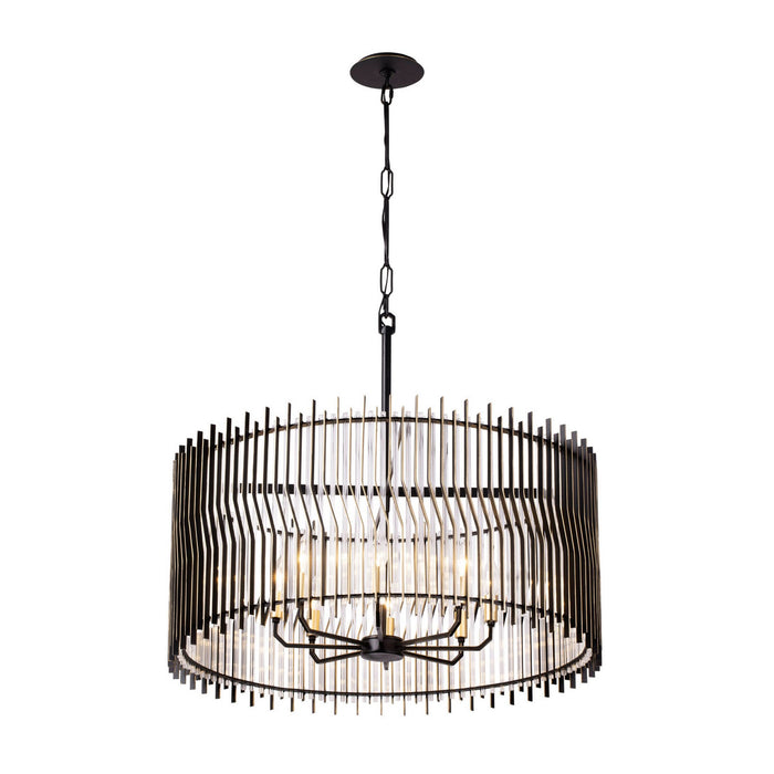 Varaluz 393P08MBFG Eight Light Pendant, Matte Black/French Gold