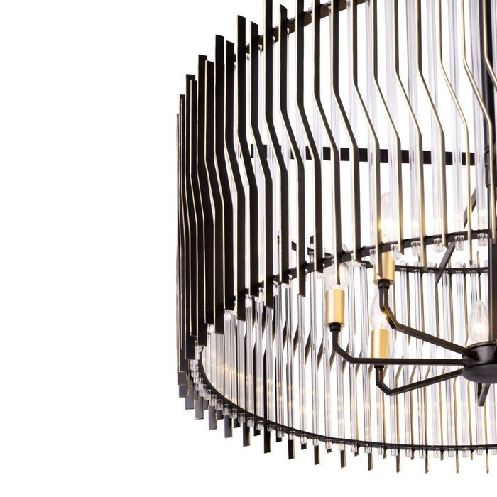 Varaluz 393P08MBFG Eight Light Pendant, Matte Black/French Gold