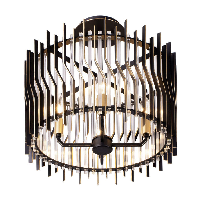 Varaluz 393S04MBFG Four Light Semi-Flush Mount, Matte Black/French Gold