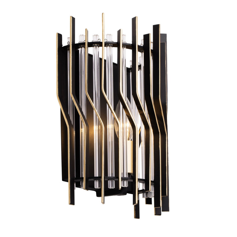 Varaluz 393W01MBFG One Light Wall Sconce, Matte Black/French Gold