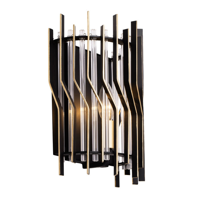 Varaluz 393W01MBFG One Light Wall Sconce, Matte Black/French Gold