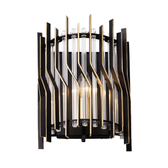 Varaluz 393W01MBFG One Light Wall Sconce, Matte Black/French Gold