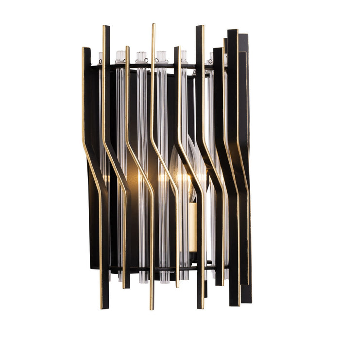 Varaluz 393W01MBFG One Light Wall Sconce, Matte Black/French Gold