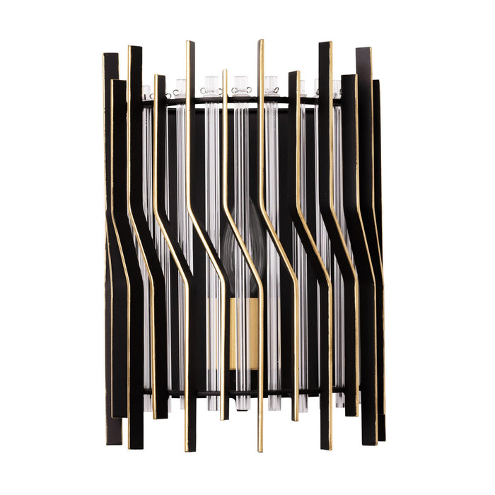 Varaluz 393W01MBFG One Light Wall Sconce, Matte Black/French Gold