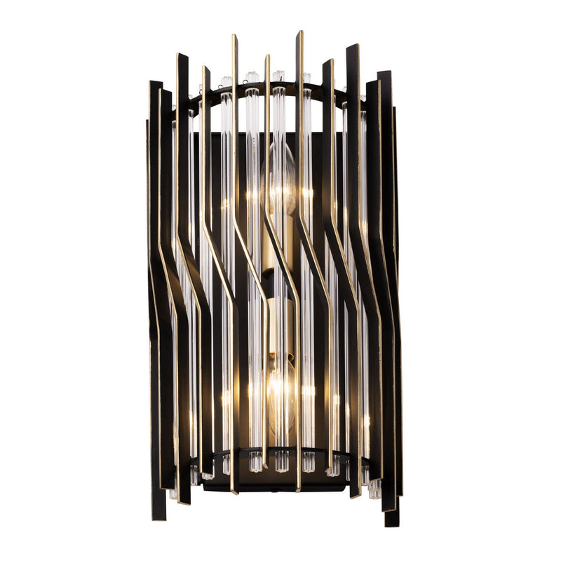 Varaluz 393W02MBFG Two Light Wall Sconce, Matte Black/French Gold
