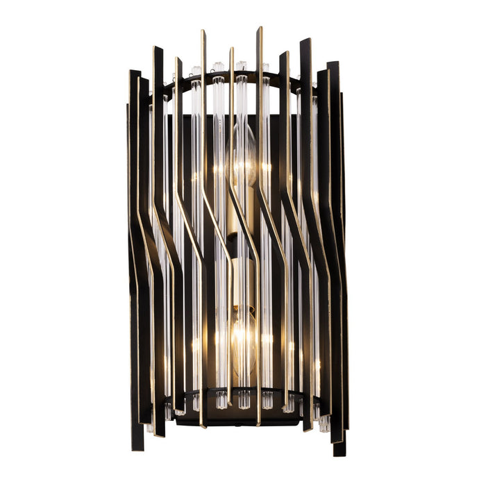Varaluz 393W02MBFG Two Light Wall Sconce, Matte Black/French Gold