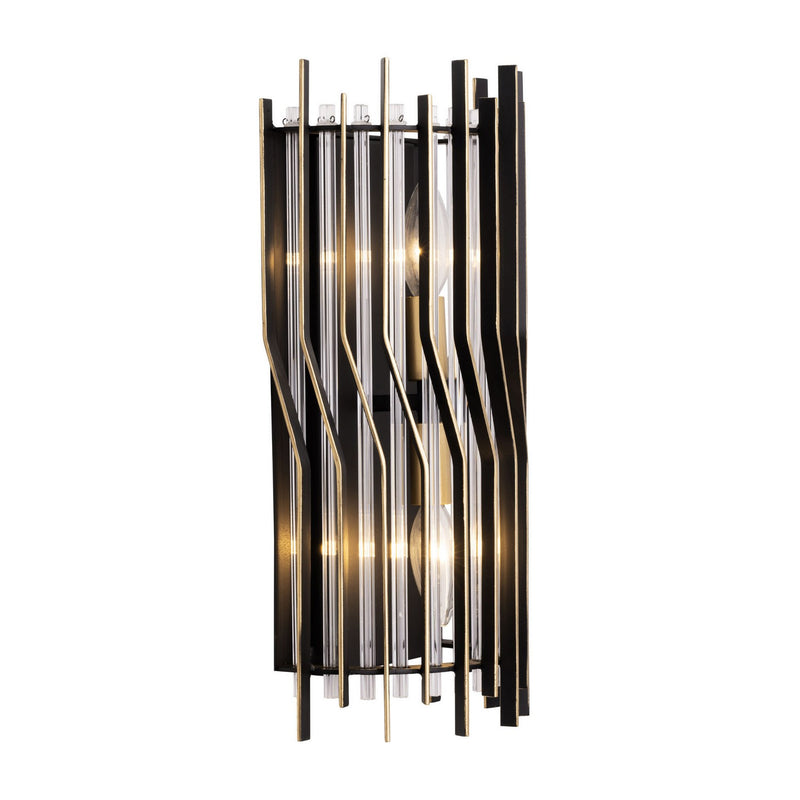 Varaluz 393W02MBFG Two Light Wall Sconce, Matte Black/French Gold