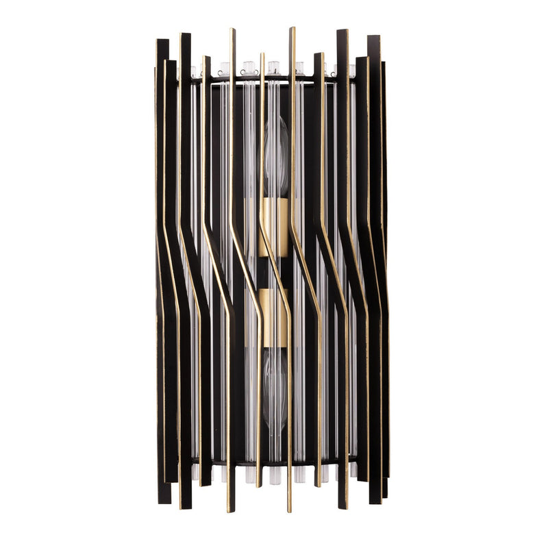 Varaluz 393W02MBFG Two Light Wall Sconce, Matte Black/French Gold