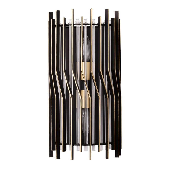Varaluz 393W02MBFG Two Light Wall Sconce, Matte Black/French Gold