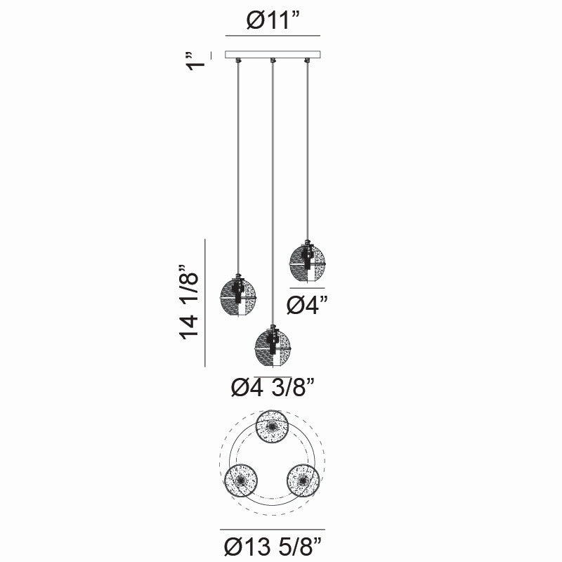 Matteo Lighting C33103AG Three Light Pendant