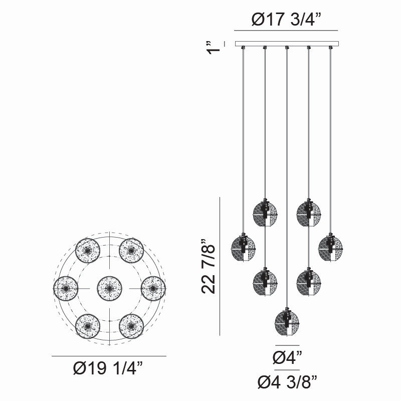 Matteo Lighting C33107AG Seven Light Pendant