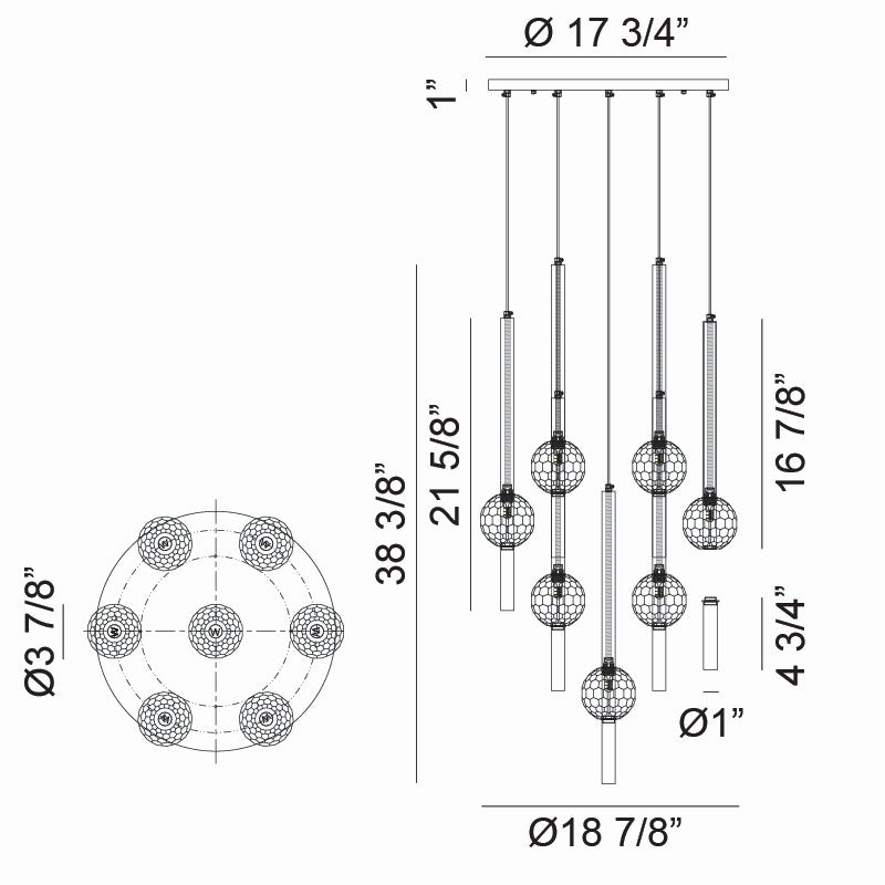 Matteo Lighting C68907AG Seven Light Pendant